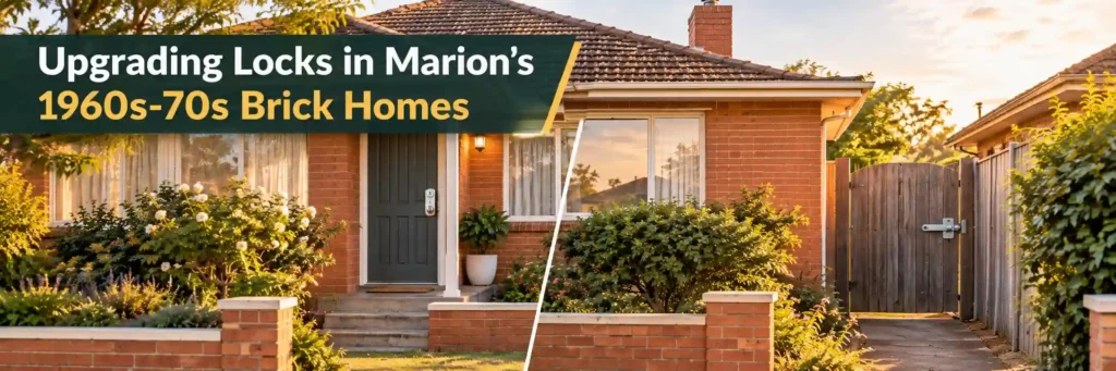 Upgrading locks on a classic Marion 1960s-70s brick home with a secure front door deadlock and side gate latch